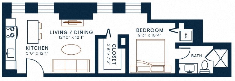 Floor plan for studio, 1 bath, 552 sqft